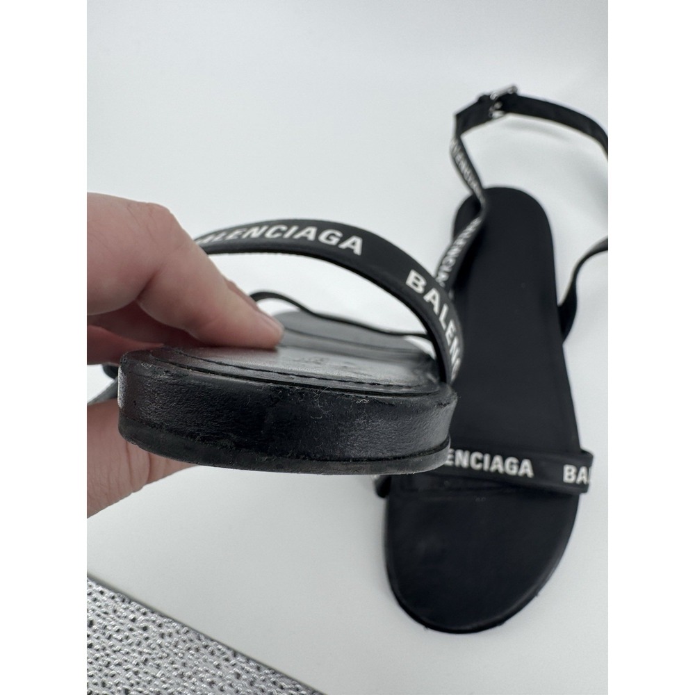 Authentic Balenciaga Logo Print Ankle Strap Sandal Black White Size 38.5 - Picture 9 of 10